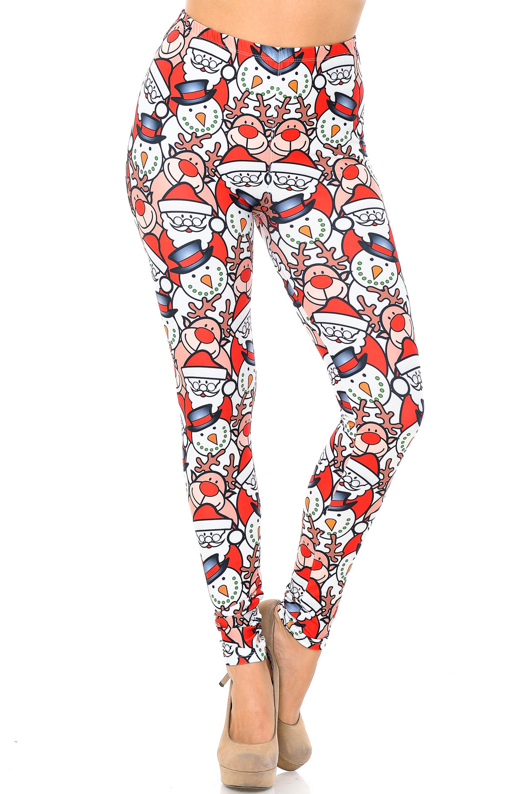 Creamy Soft Frosty Santa Rudolph Extra Plus Size Leggings - 3X-5X - USA Fashion