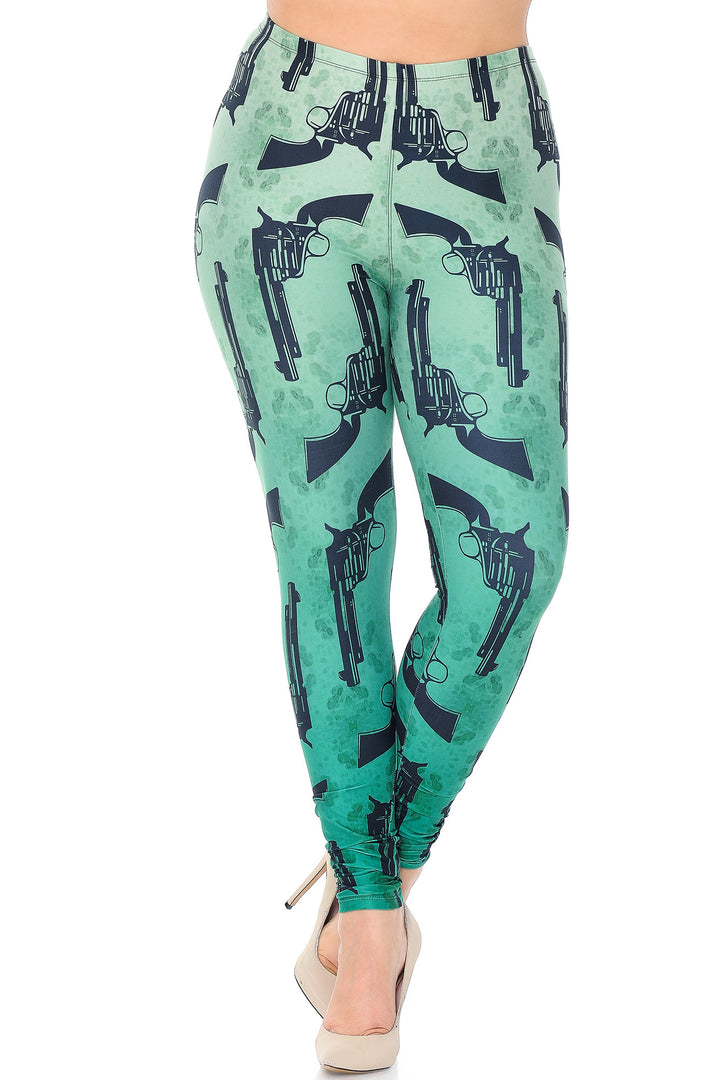 Creamy Soft Ombre Green Guns Extra Extra Plus Size Leggings - 3X-5X - USA Fashion