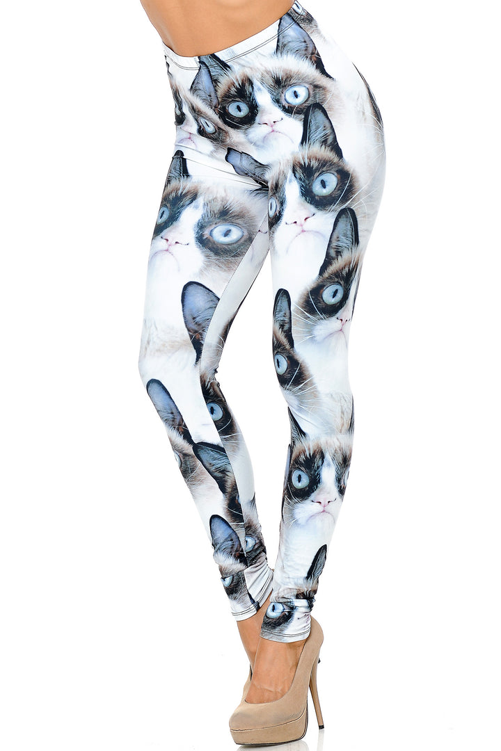 Creamy Soft Grumpy Cat Extra Plus Size Leggings - 3X-5X - USA Fashion