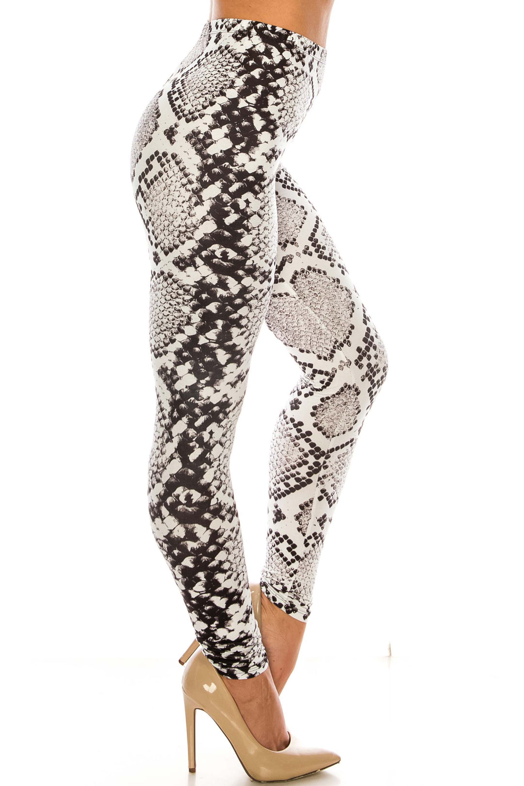 Creamy Soft Ivory Python Extra Plus Size Leggings - 3X-5X - USA Fashion