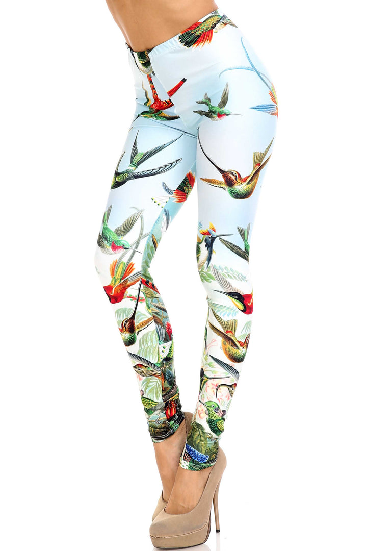 Creamy Soft Happy Hummingbirds Extra Plus Size Leggings - 3X-5X - USA Fashion