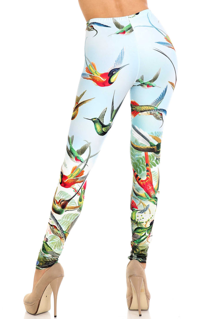Creamy Soft Happy Hummingbirds Extra Plus Size Leggings - 3X-5X - USA Fashion