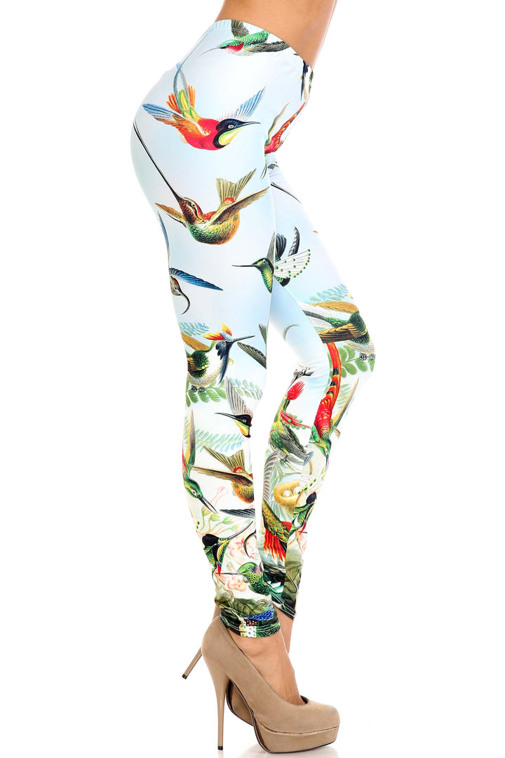Creamy Soft Happy Hummingbirds Extra Plus Size Leggings - 3X-5X - USA Fashion