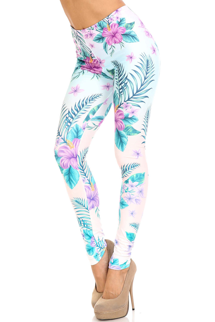 Creamy Soft Lavender Lilies Extra Plus Size Leggings - 3X-5X - USA Fashion