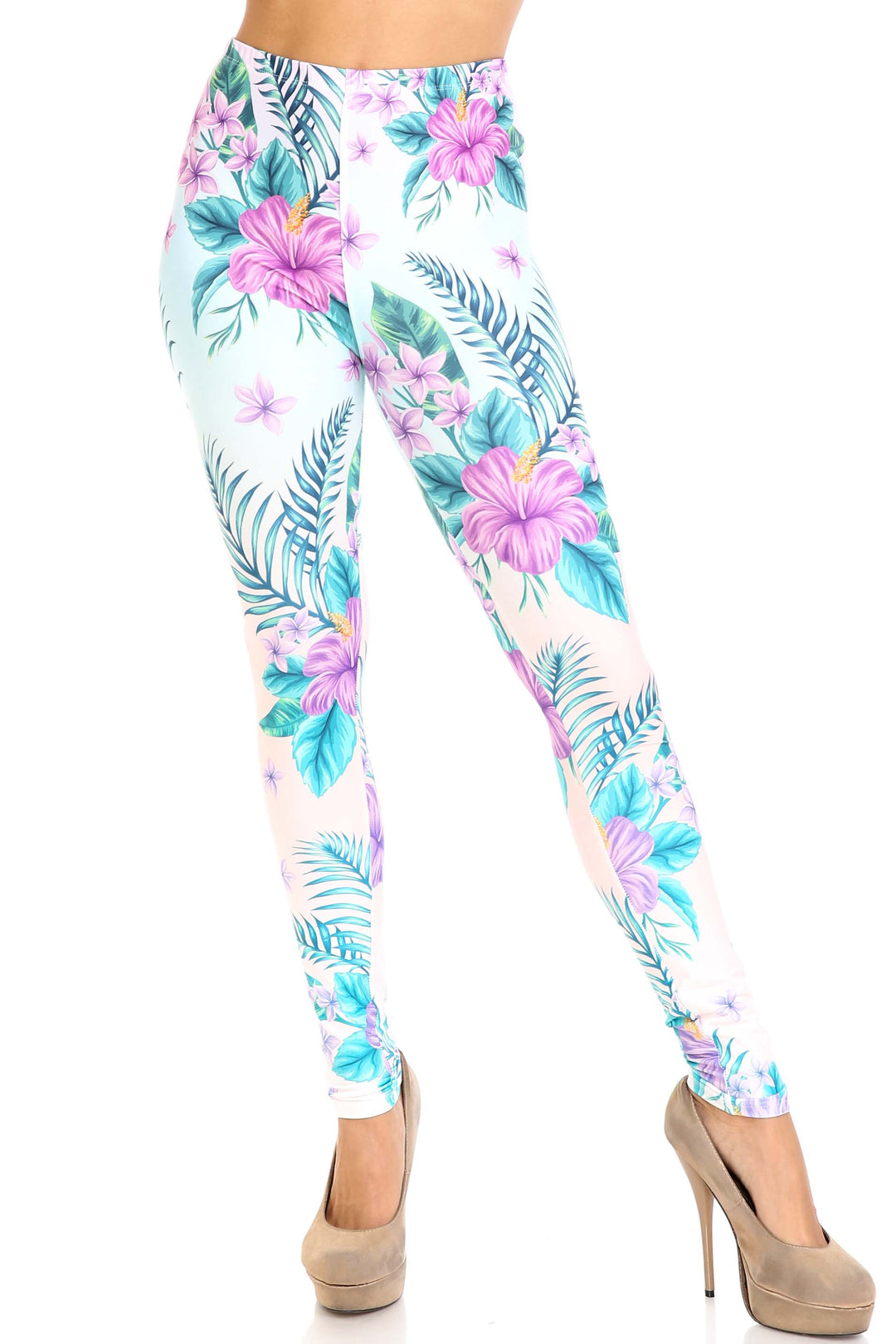 Creamy Soft Lavender Lilies Extra Plus Size Leggings - 3X-5X - USA Fashion