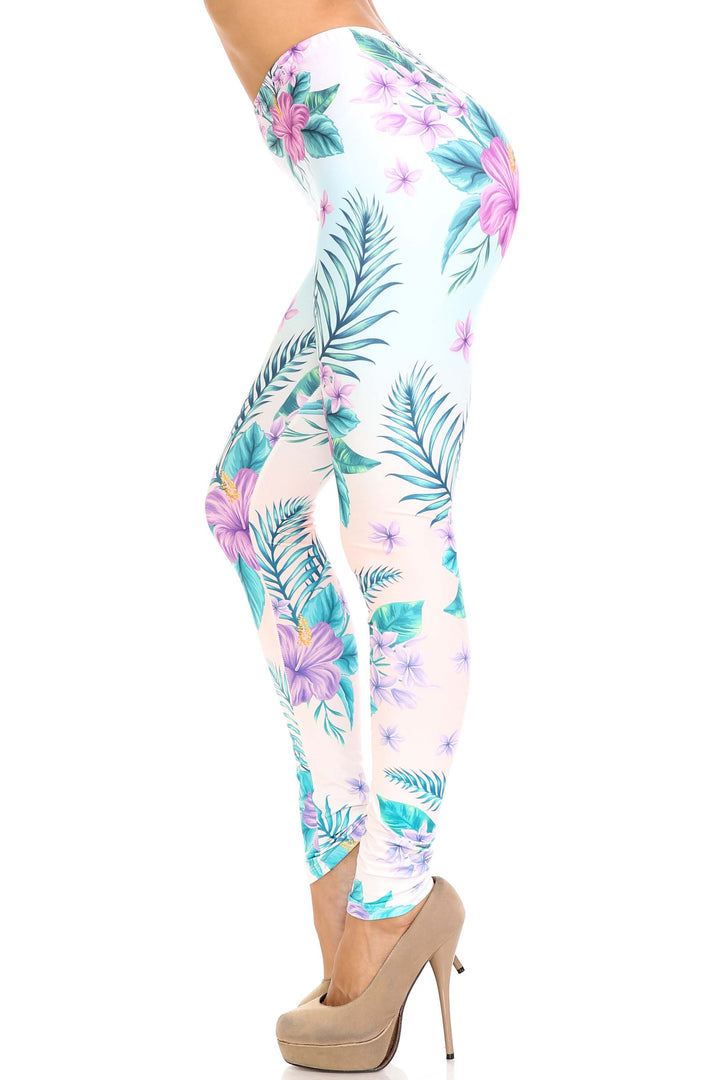 Creamy Soft Lavender Lilies Extra Plus Size Leggings - 3X-5X - USA Fashion