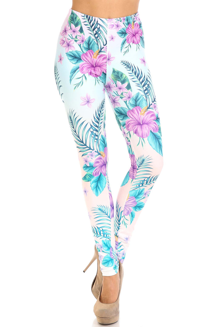 Creamy Soft Lavender Lilies Extra Plus Size Leggings - 3X-5X - USA Fashion