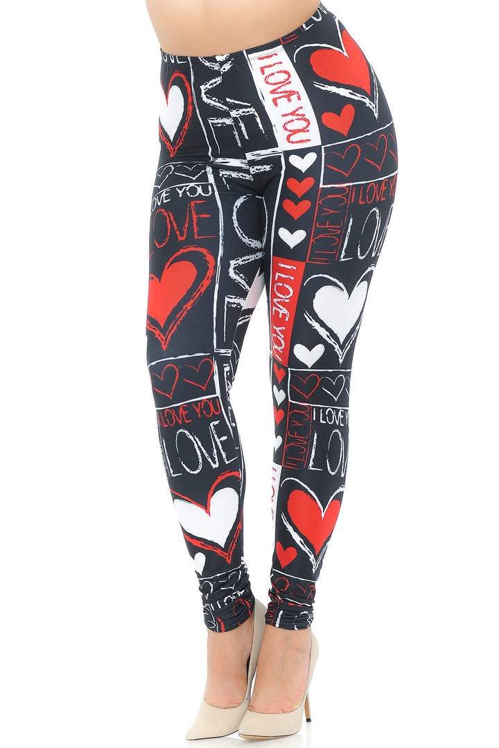 Creamy Soft Heart and Love Extra Plus Size Leggings - USA Fashion