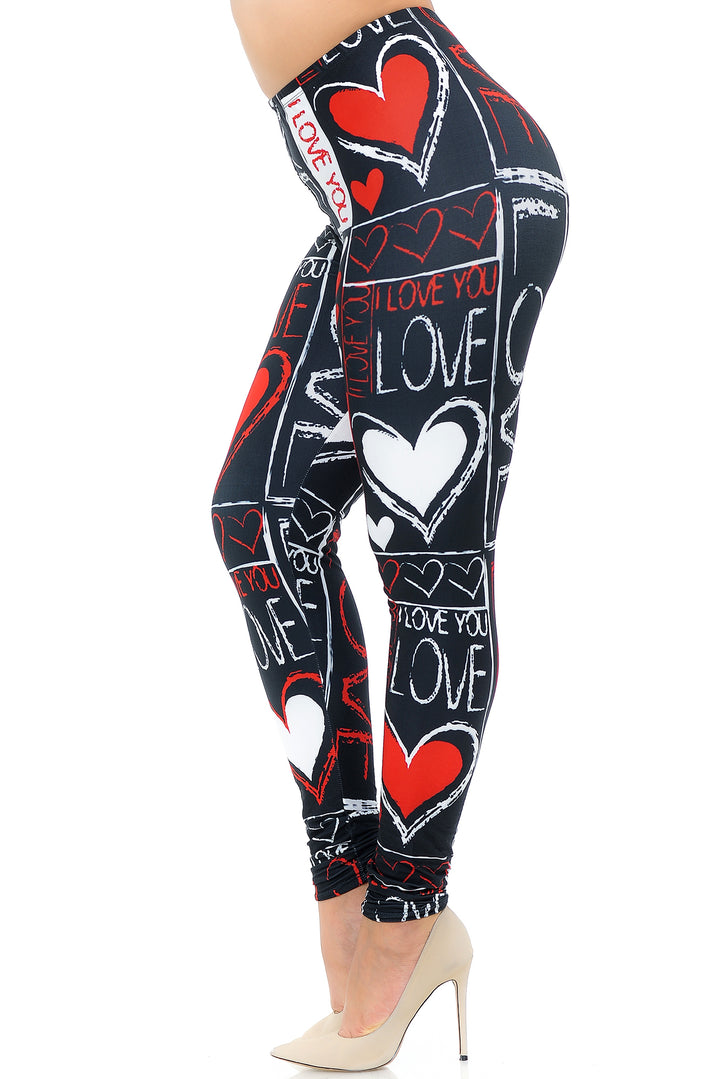 Creamy Soft Heart and Love Extra Plus Size Leggings - USA Fashion