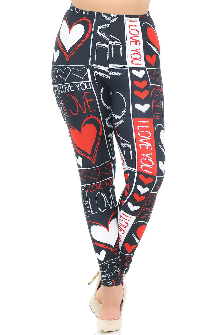 Creamy Soft Heart and Love Extra Plus Size Leggings - USA Fashion