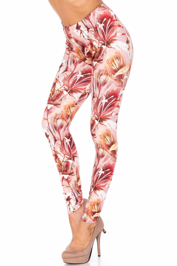 Creamy Soft Mocha Floral Extra Plus Size Leggings - 3X-5X - USA Fashion
