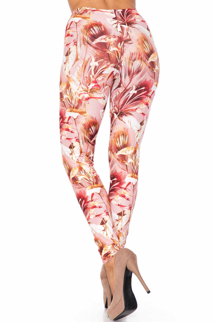 Creamy Soft Mocha Floral Extra Plus Size Leggings - 3X-5X - USA Fashion