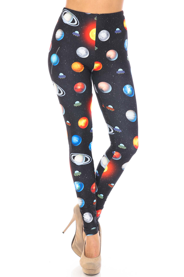Creamy Soft Galaxy Planets Extra Plus Size Leggings - 3X-5X - USA Fashion