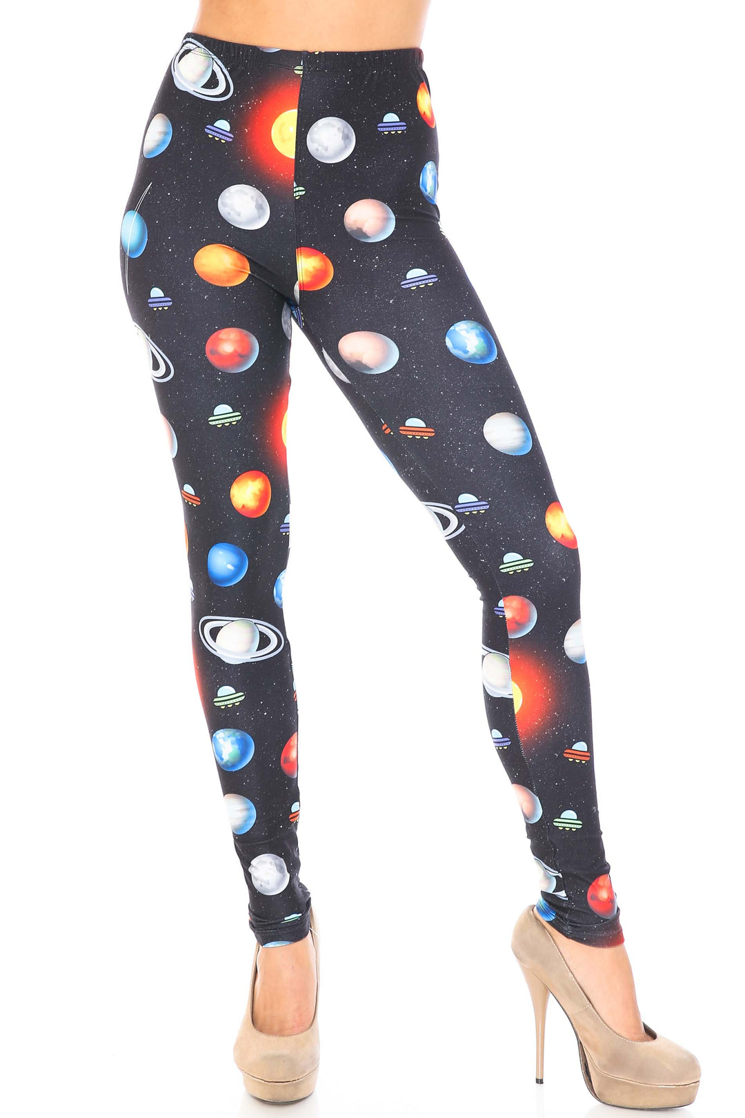 Creamy Soft Galaxy Planets Extra Plus Size Leggings - 3X-5X - USA Fashion