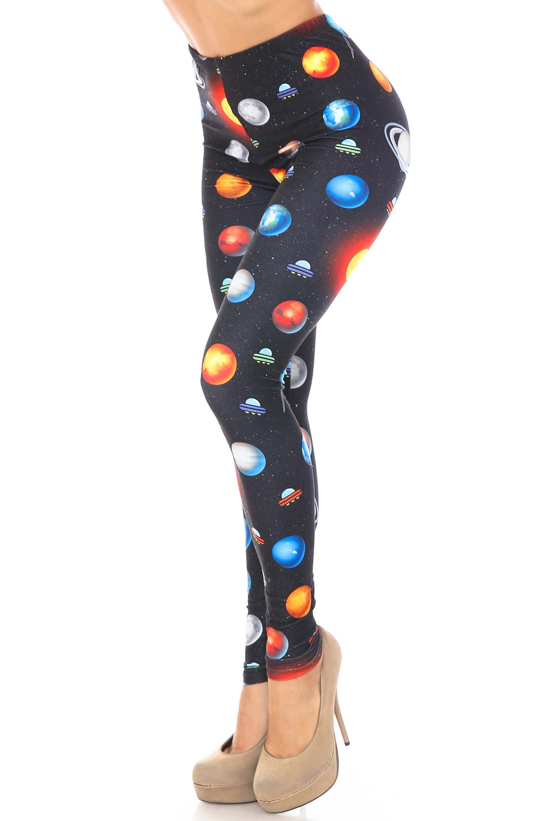 Creamy Soft Galaxy Planets Extra Plus Size Leggings - 3X-5X - USA Fashion