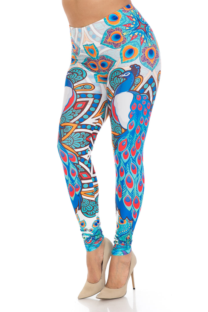 Creamy Soft Pristine Peacock Extra Plus Size Leggings - 3X-5X - By USA Fashion