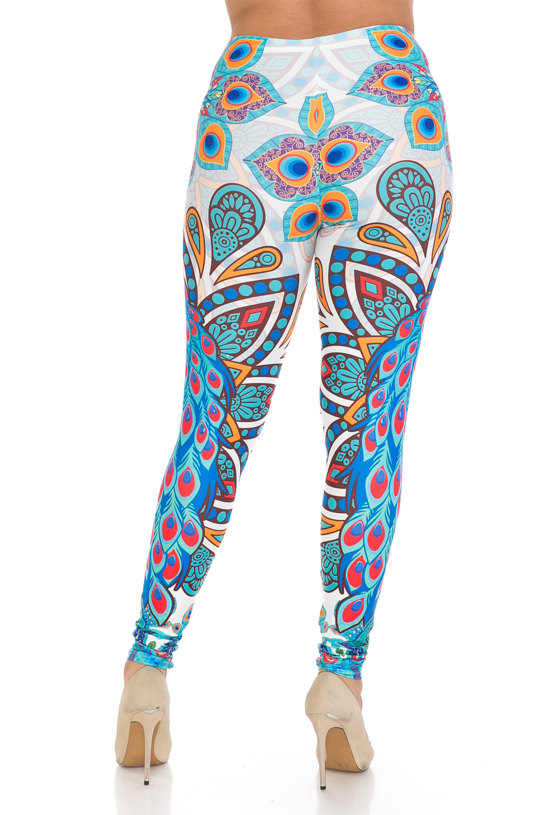 Creamy Soft Pristine Peacock Extra Plus Size Leggings - 3X-5X - By USA Fashion