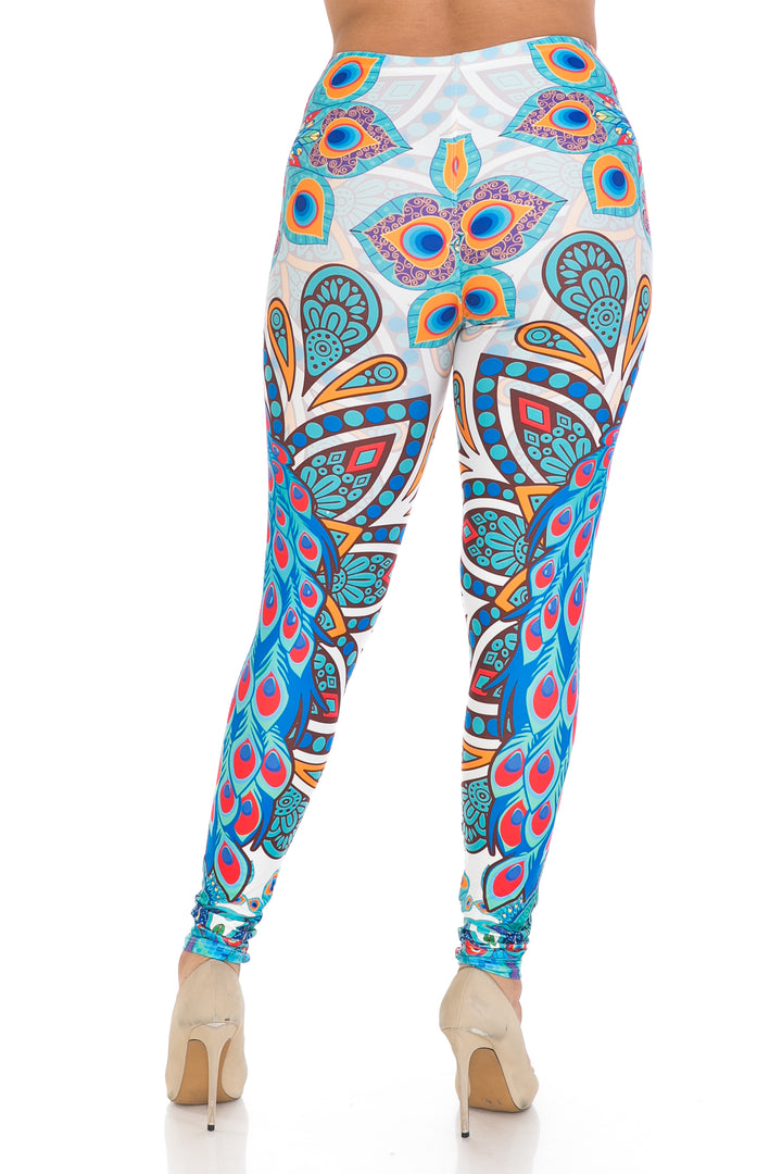Creamy Soft Pristine Peacock Extra Plus Size Leggings - 3X-5X - By USA Fashion
