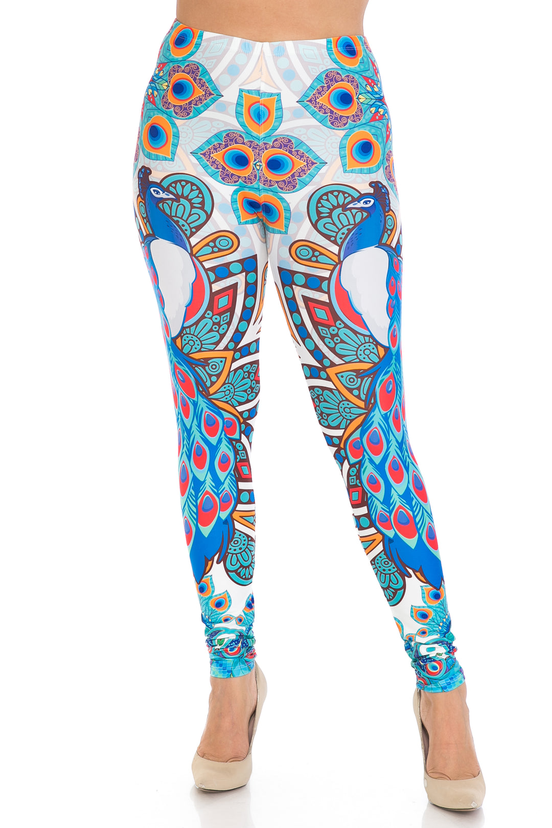 Creamy Soft Pristine Peacock Extra Plus Size Leggings - 3X-5X - By USA Fashion