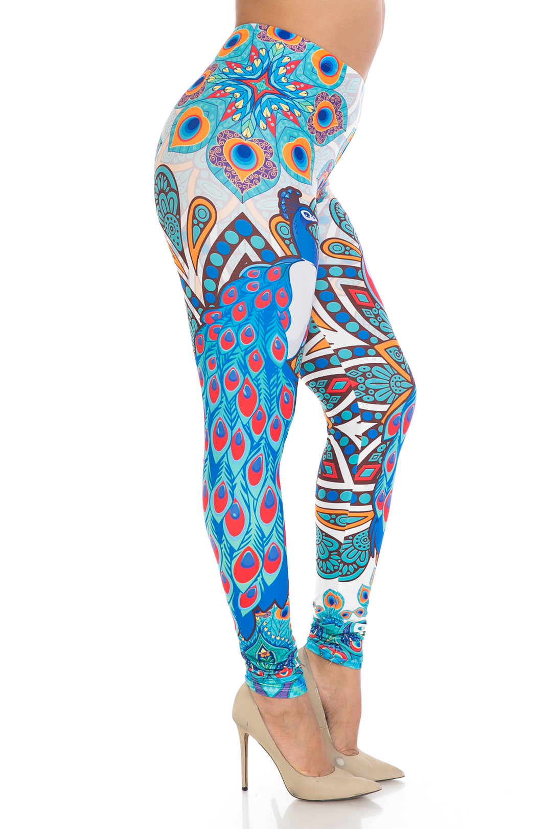 Creamy Soft Pristine Peacock Extra Plus Size Leggings - 3X-5X - By USA Fashion