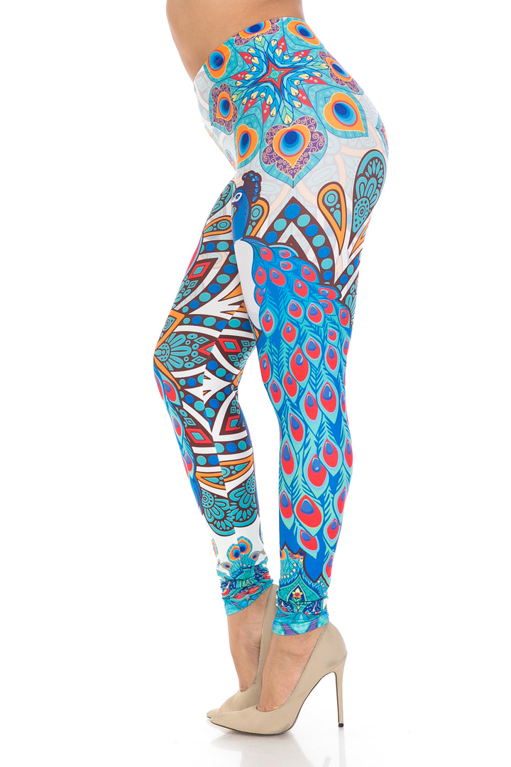 Creamy Soft Pristine Peacock Extra Plus Size Leggings - 3X-5X - By USA Fashion