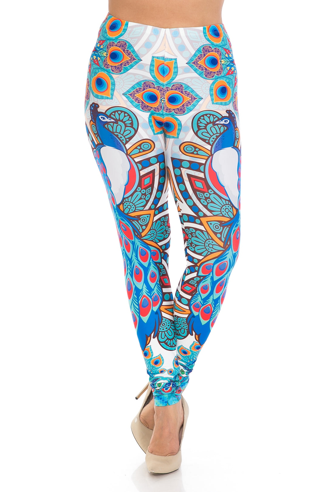 Creamy Soft Pristine Peacock Extra Plus Size Leggings - 3X-5X - By USA Fashion