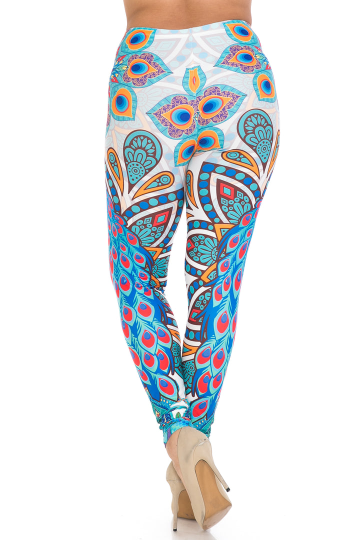 Creamy Soft Pristine Peacock Extra Plus Size Leggings - 3X-5X - By USA Fashion