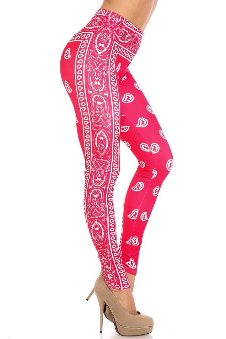 Creamy Soft Red Bandana Extra Plus Size Leggings - 3X-5X - USA Fashion