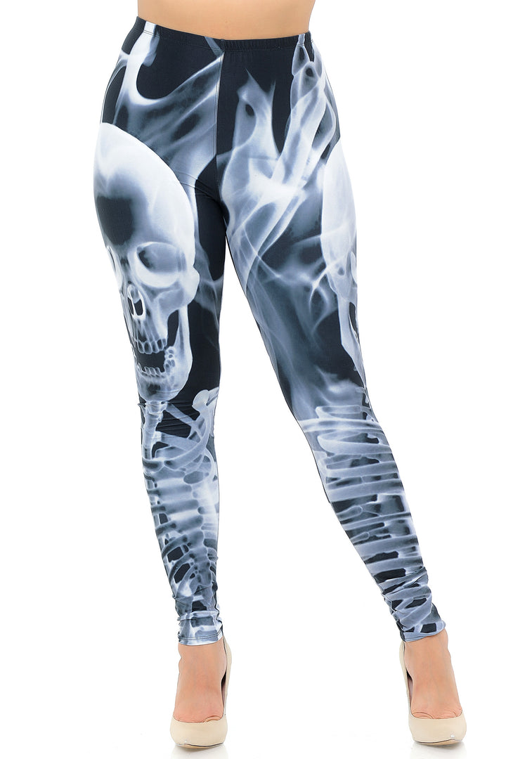 Creamy Soft Skeleton Resurrection Extra Plus Size Leggings - 3X-5X - USA Fashion