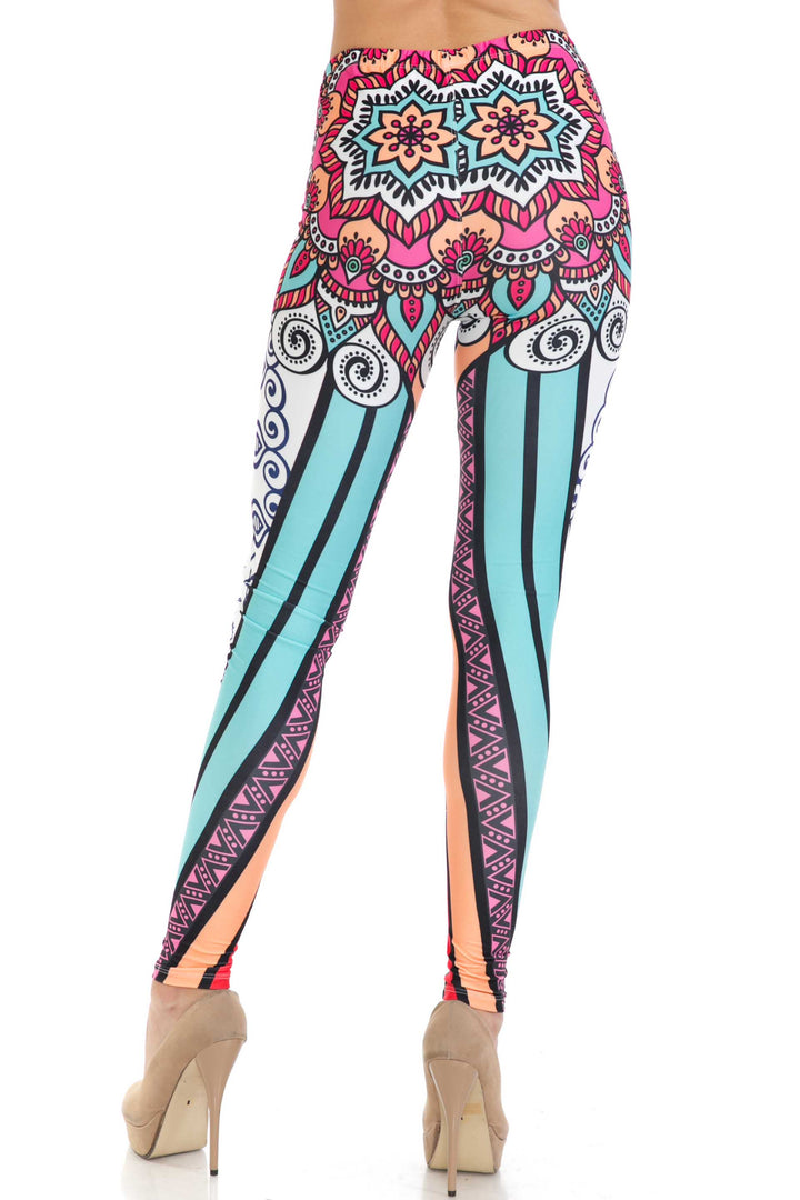 Creamy Soft Sexy Vertical Contouring Mandala Extra Plus Size Leggings - 3X-5X - USA Fashion