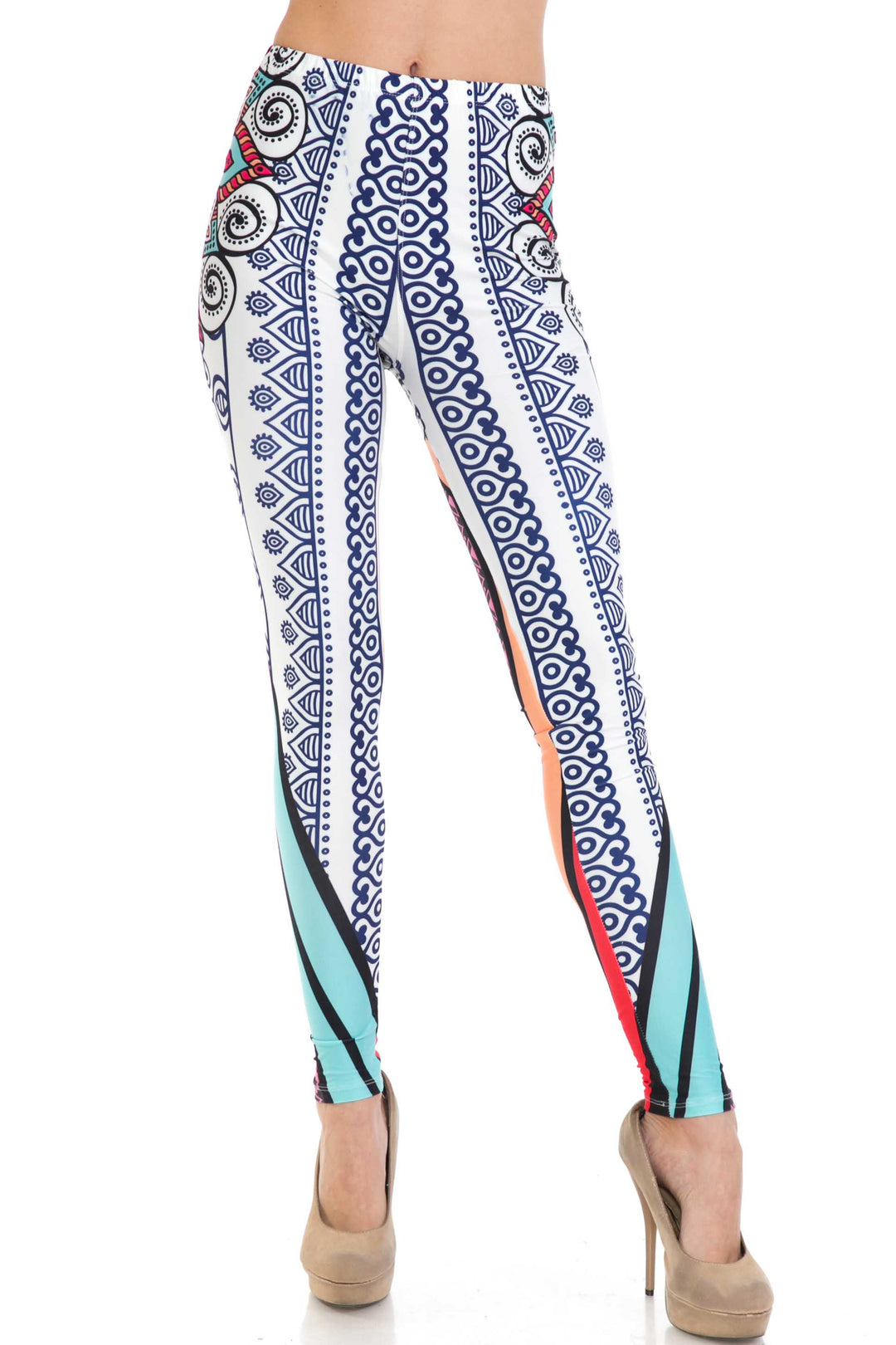 Creamy Soft Sexy Vertical Contouring Mandala Extra Plus Size Leggings - 3X-5X - USA Fashion