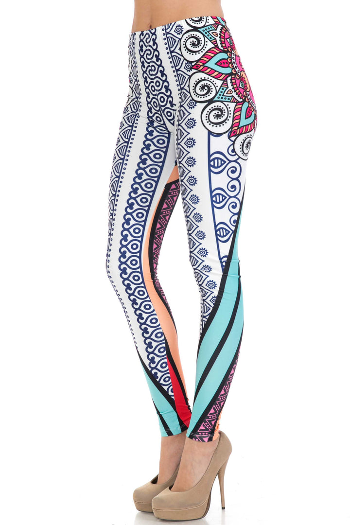 Creamy Soft Sexy Vertical Contouring Mandala Extra Plus Size Leggings - 3X-5X - USA Fashion