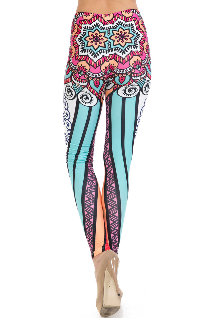 Creamy Soft Sexy Vertical Contouring Mandala Extra Plus Size Leggings - 3X-5X - USA Fashion
