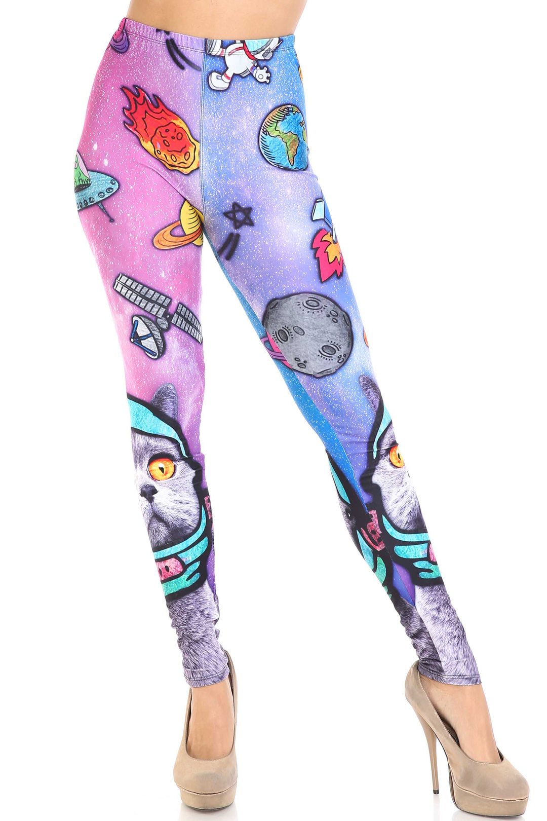 Creamy Soft Space Cat Extra Plus Size Leggings - 3X-5X - USA Fashion