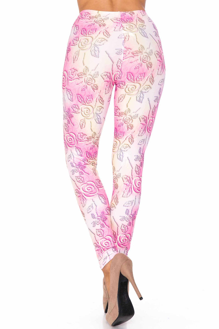 Creamy Soft 3D Pastel Ombre Rose Extra Plus Size Leggings - USA Fashion