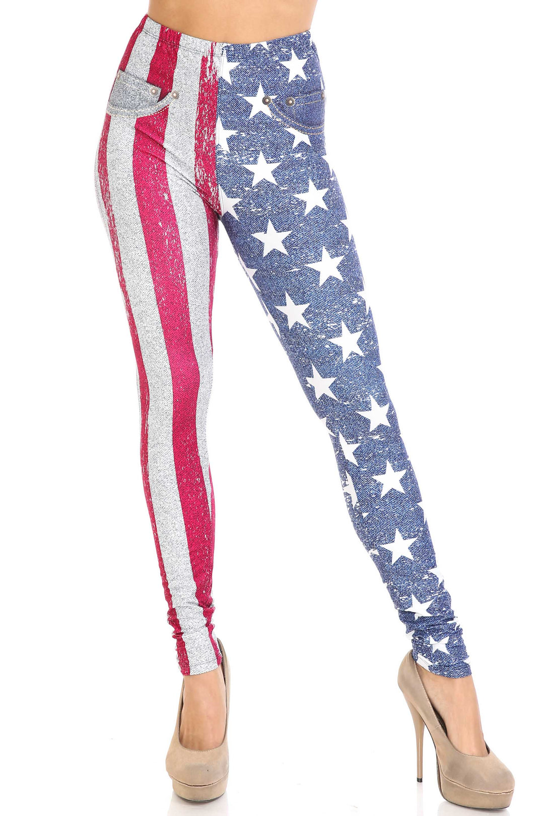 Creamy Soft USA Flag Denim Jeans Extra Plus Size Leggings - 3X-5X - USA Fashion