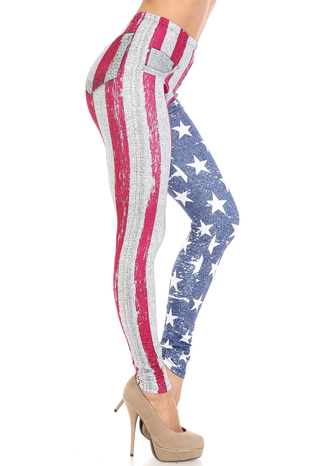 Creamy Soft USA Flag Denim Jeans Extra Plus Size Leggings - 3X-5X - USA Fashion