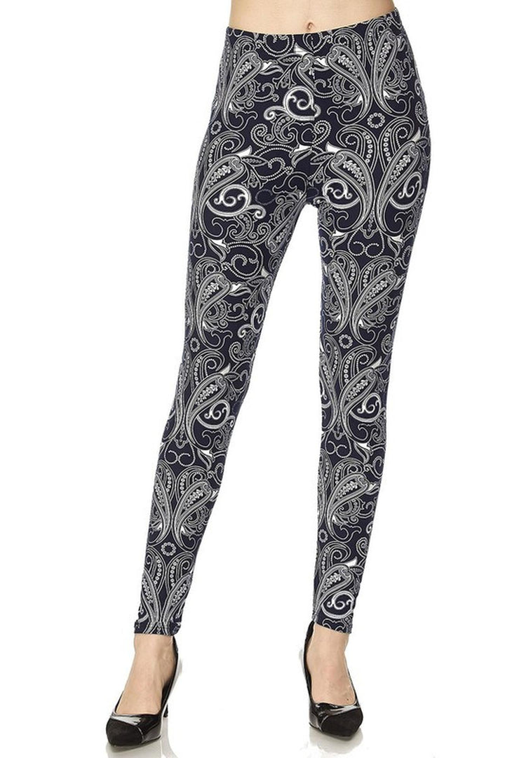 Buttery Soft Navy Paisley Leggings