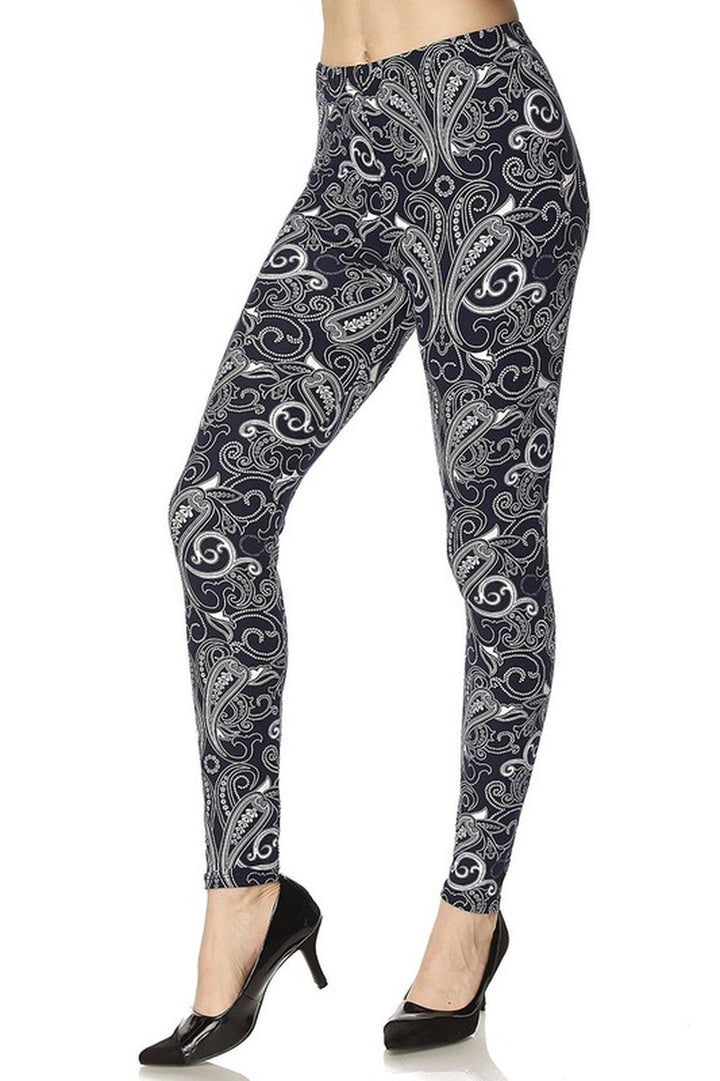 Buttery Soft Navy Paisley Leggings