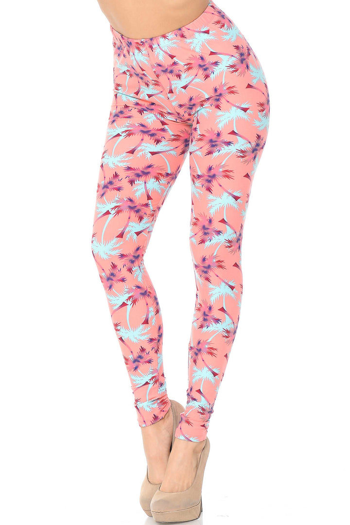 Buttery Smooth Coral Palm Tree Leggings