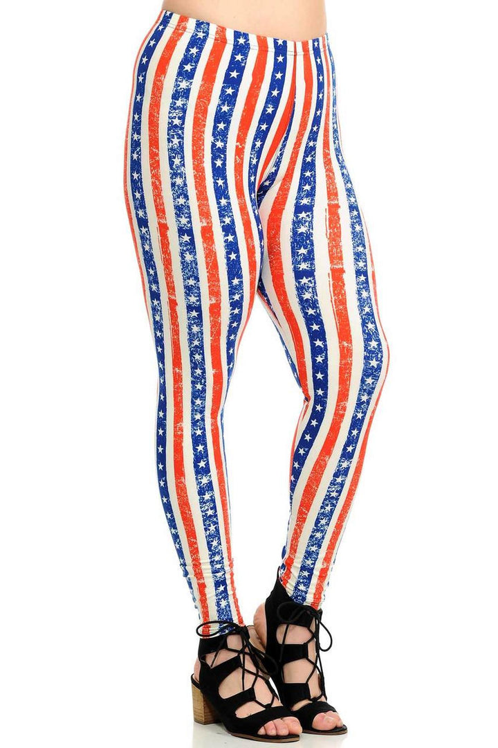 Buttery Smooth Plus Size Vertical Stars and Stripes Leggings