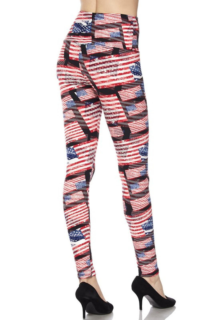 Buttery Smooth High Waisted 3D Hologram USA Flag Leggings