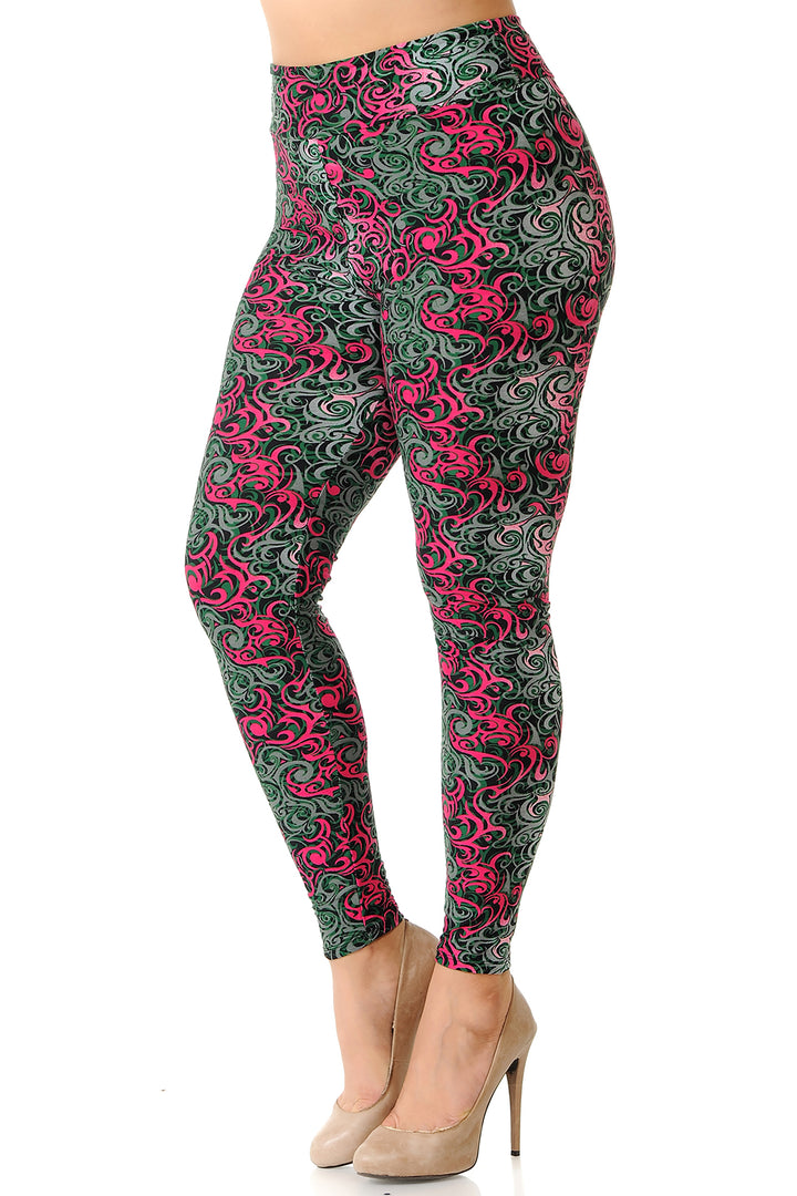Buttery Smooth Fuchsia Twisted Swirl High Waist Plus Size Leggings