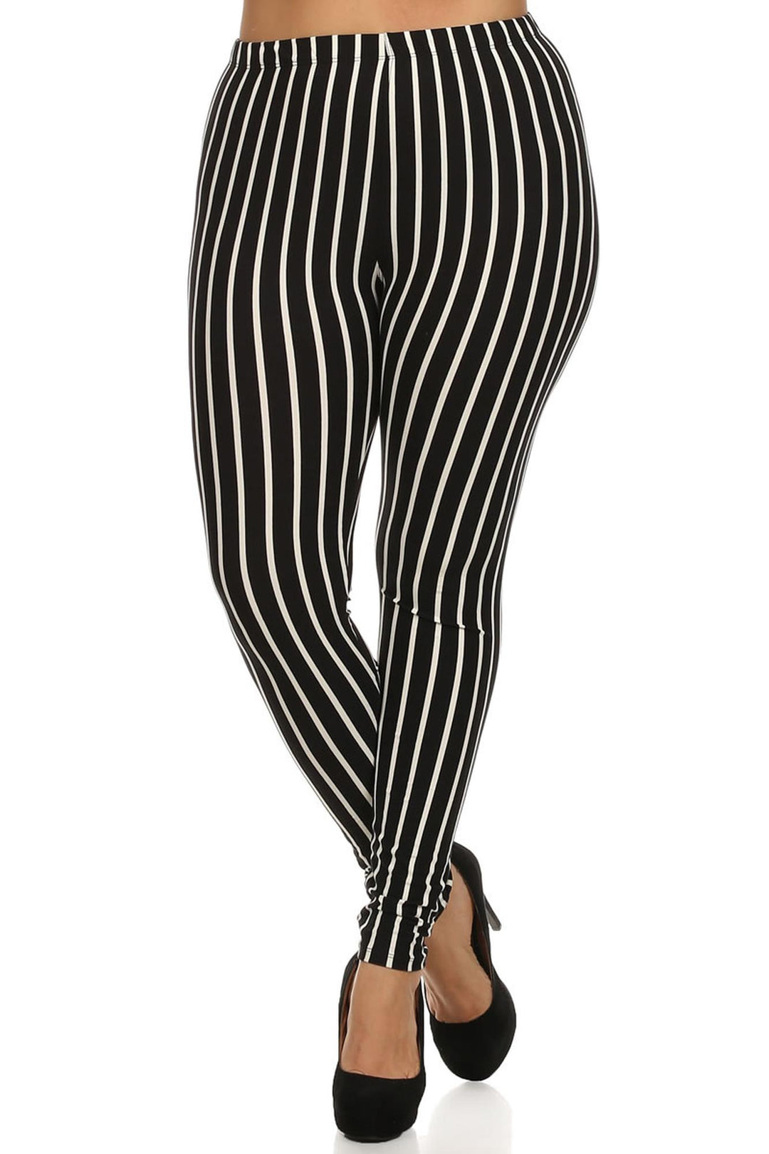 Buttery Smooth Vertical Black Pinstripe Plus Size Leggings