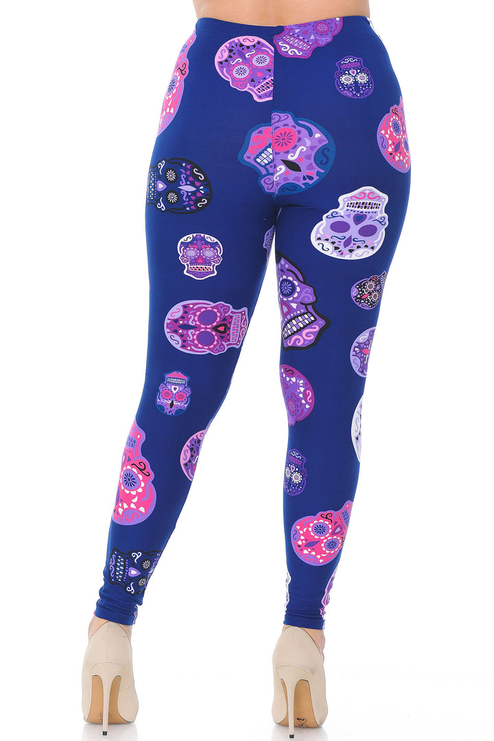 Buttery Smooth Violet Sugar Skulls Plus Size Leggings