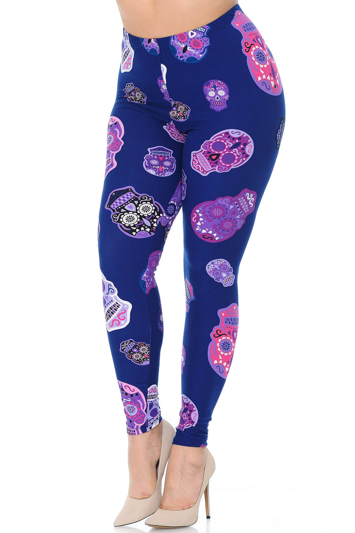 Buttery Smooth Violet Sugar Skulls Plus Size Leggings