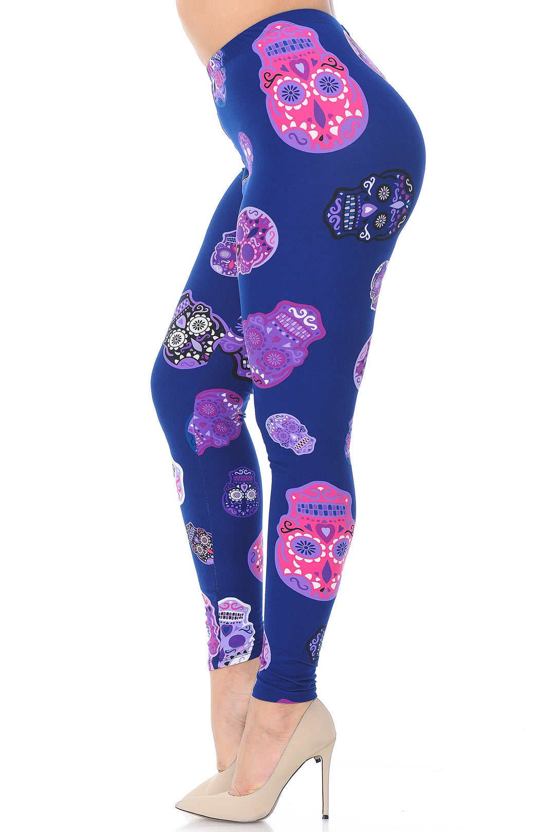Buttery Smooth Violet Sugar Skulls Plus Size Leggings