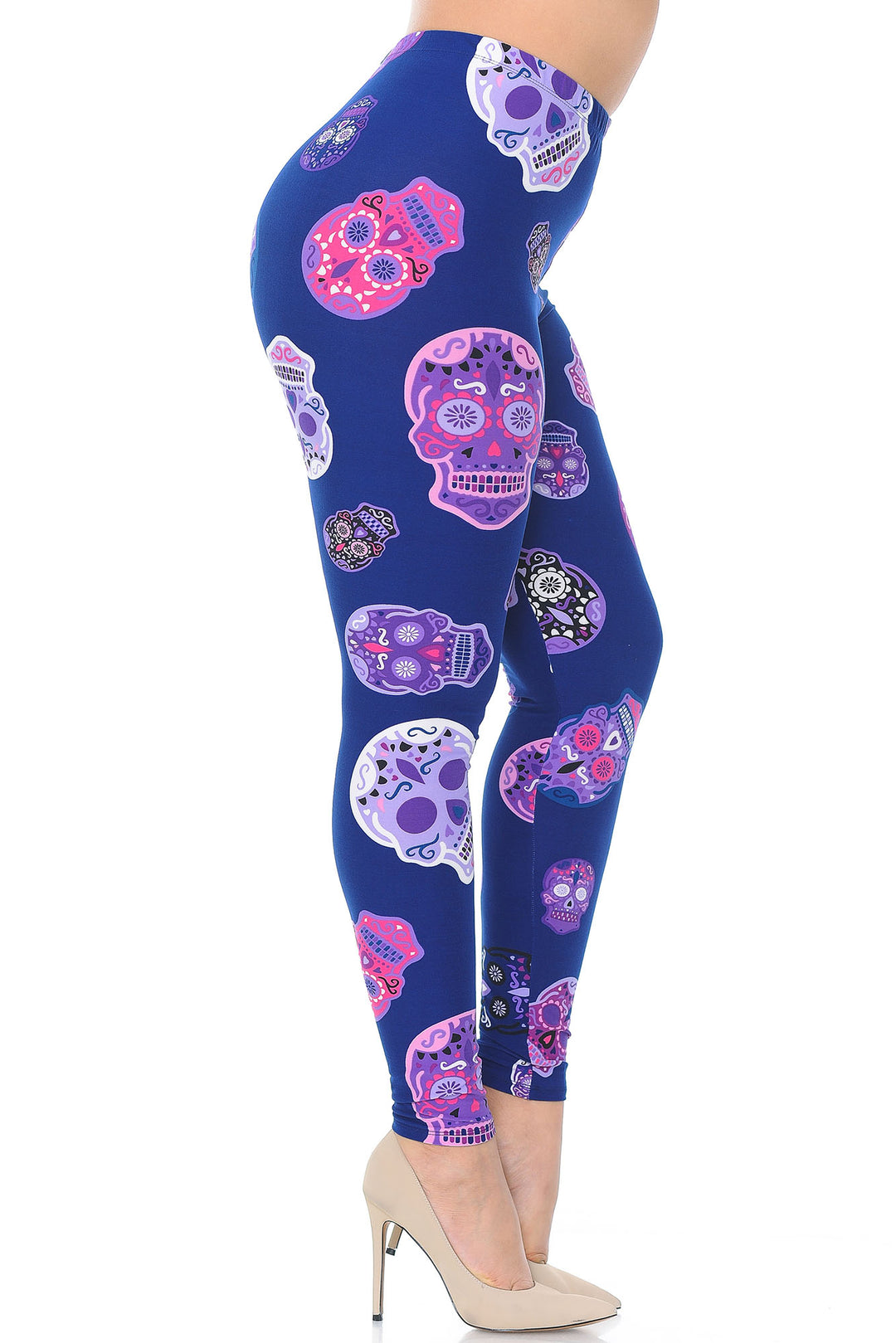 Buttery Smooth Violet Sugar Skulls Plus Size Leggings
