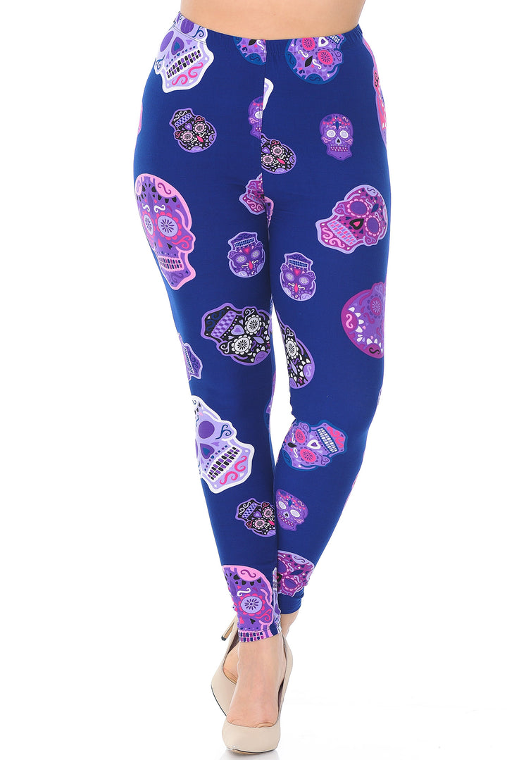 Buttery Smooth Violet Sugar Skulls Plus Size Leggings
