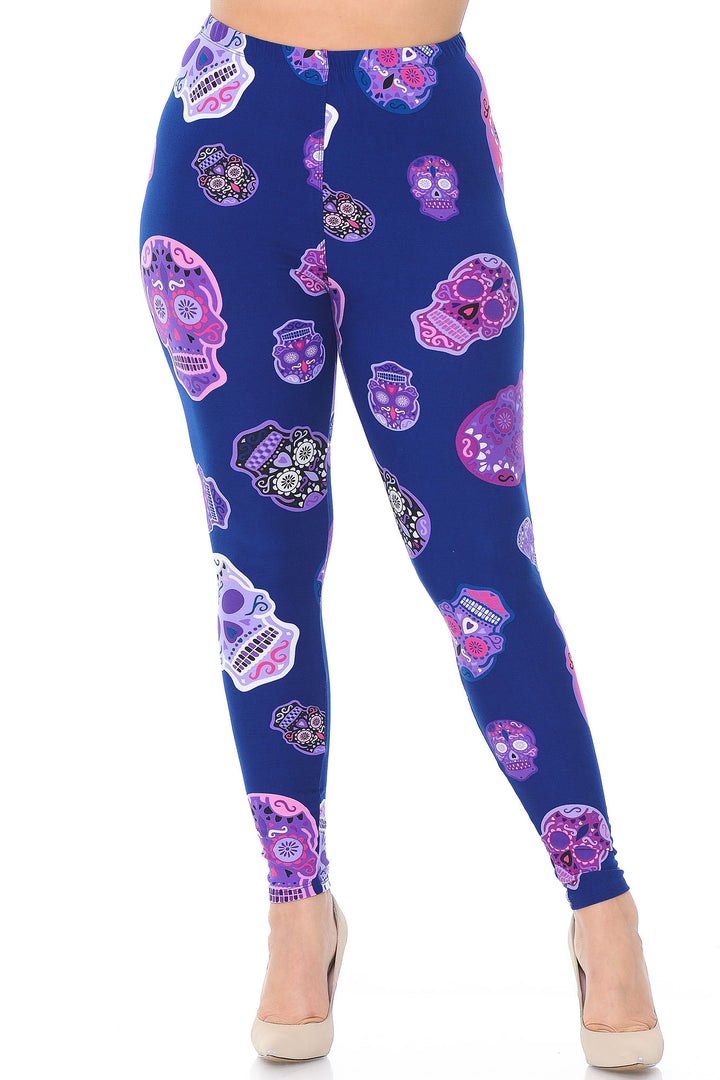Buttery Smooth Violet Sugar Skulls Plus Size Leggings
